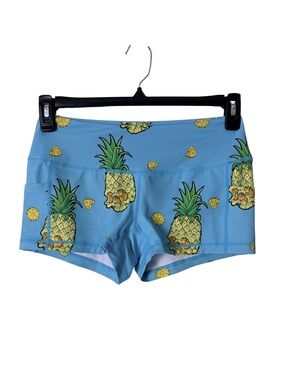 Feed Me Fight Me Fitness Weightlifting Booty Shorts, Pineapple 3" Inseam, M